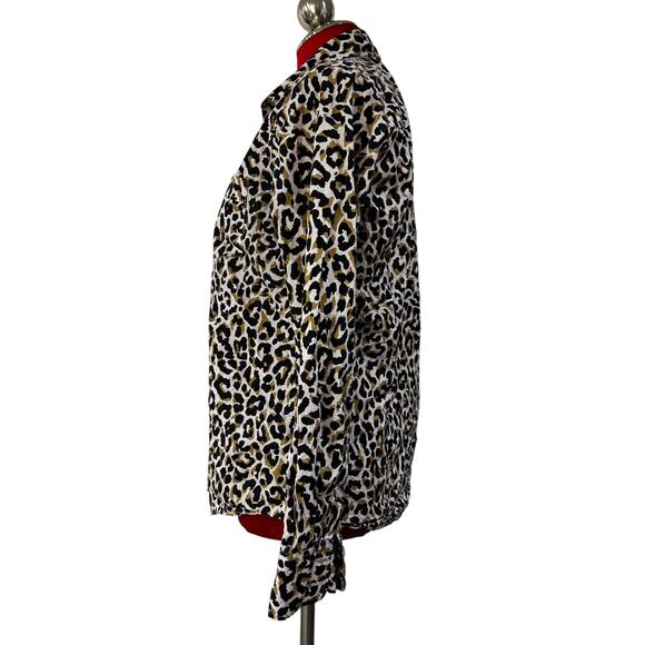 J. Crew sz M blouse animal print top black white tan classic career 100% cotton - Picture 4 of 8